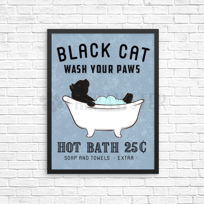 Black Cat Bathroom Wall Decor Cat Funny Bathroom Art Print Etsy