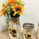 Mason Jar Bathroom set,Mason Jar Desk set,Sunflower Decor,Sunflower