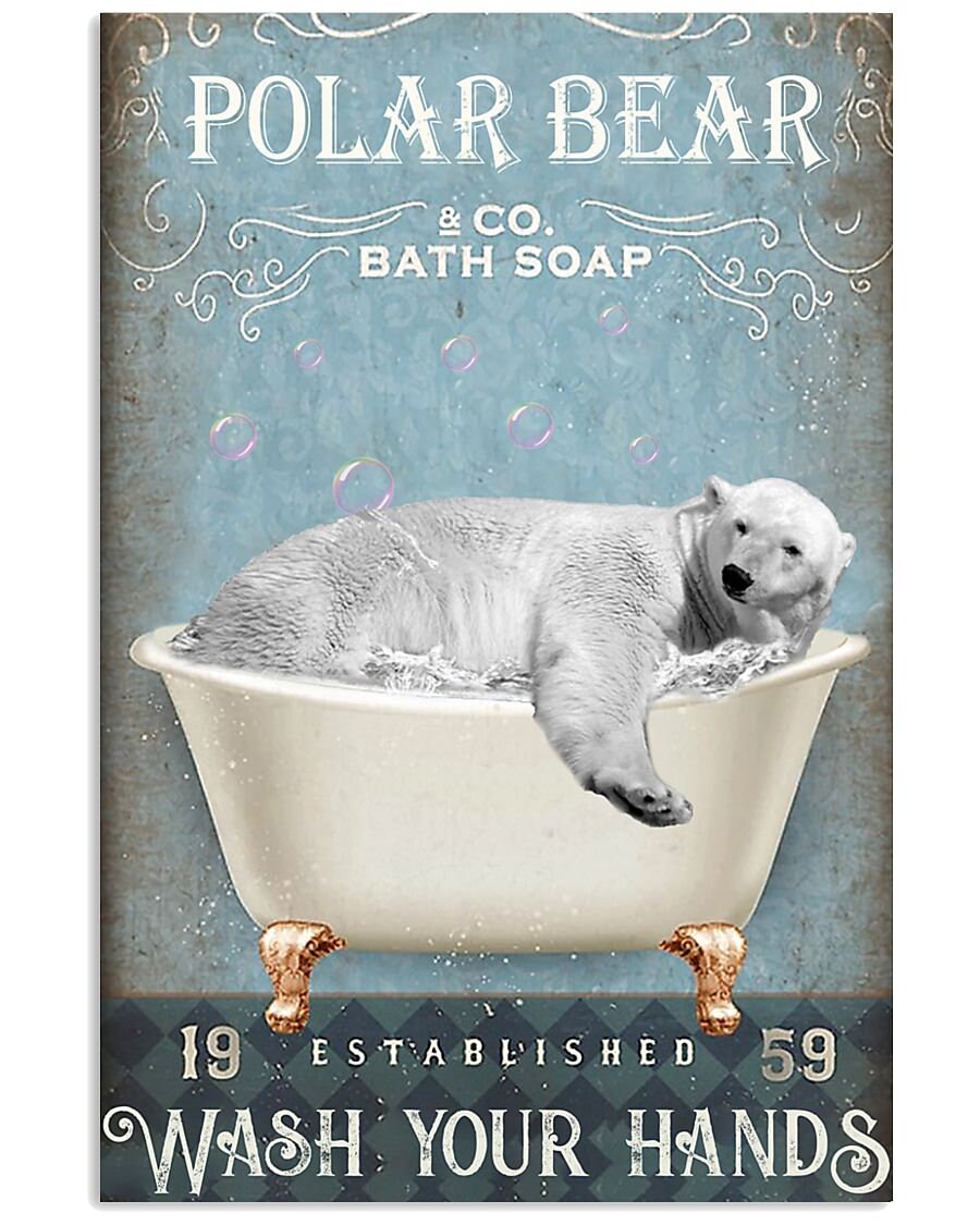 Polar Bear Bath Wall Art Canvas Farmhouse Sign Decor Poster Etsy