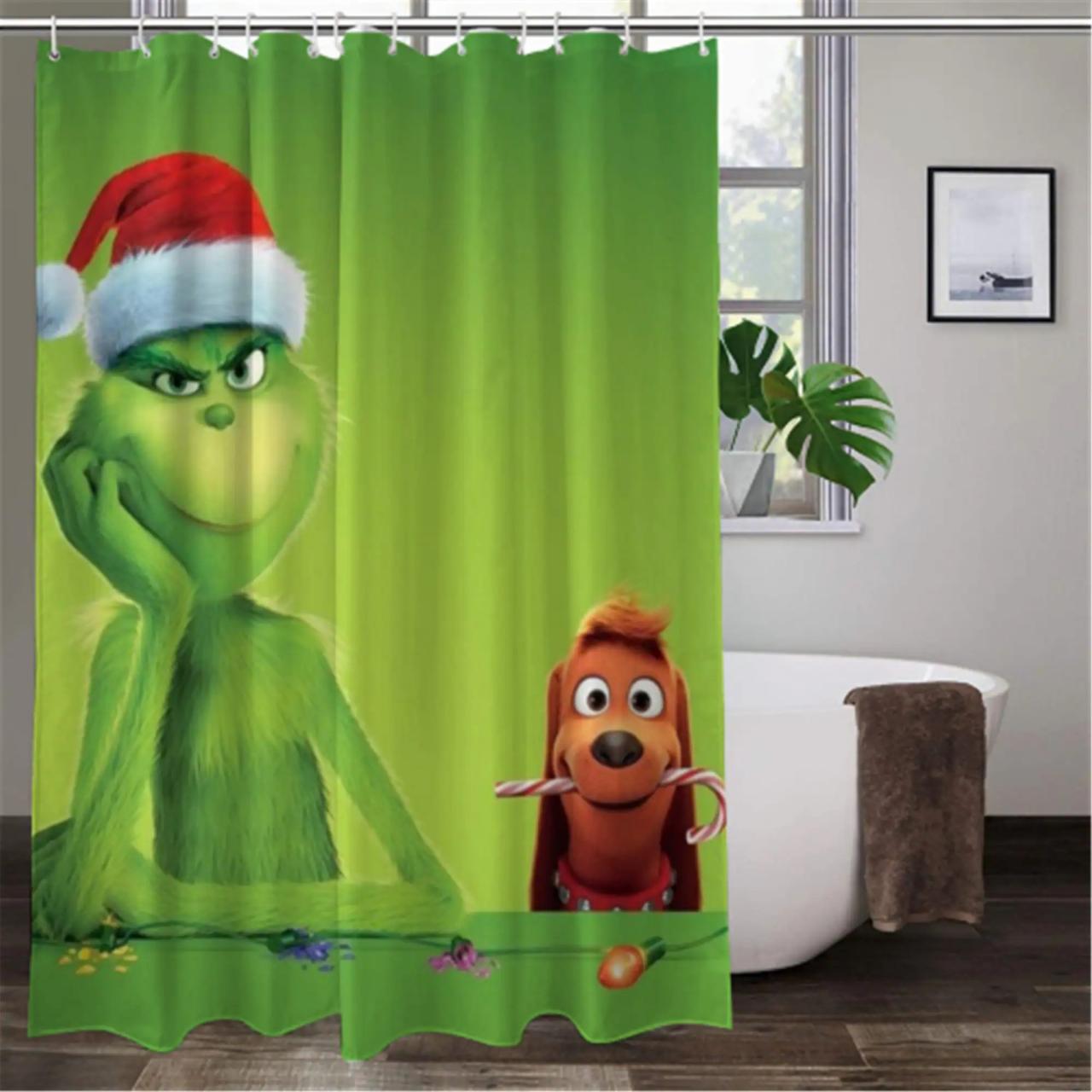 Christmas Shower Curtain Grinch Shower CurtainGrinch And Max Etsy