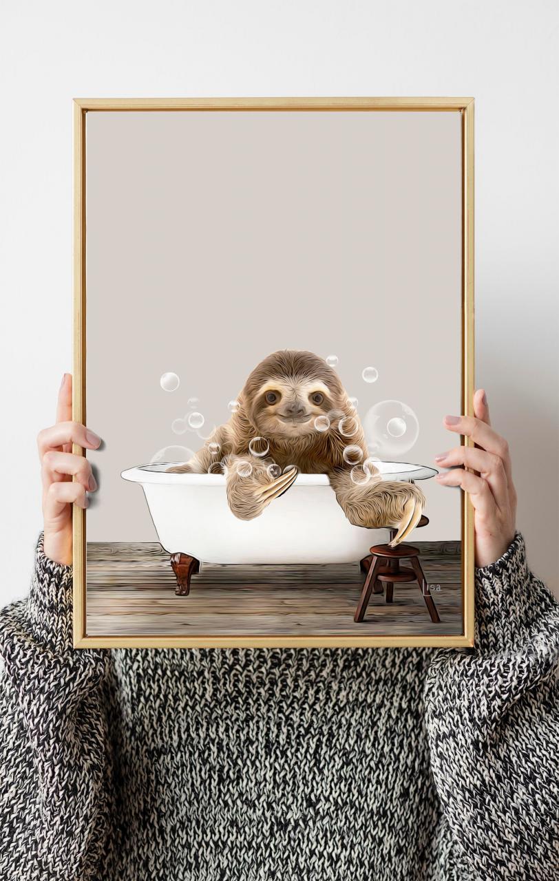 Bathroom art sloth cottagecore decor bathroom wall art Etsy