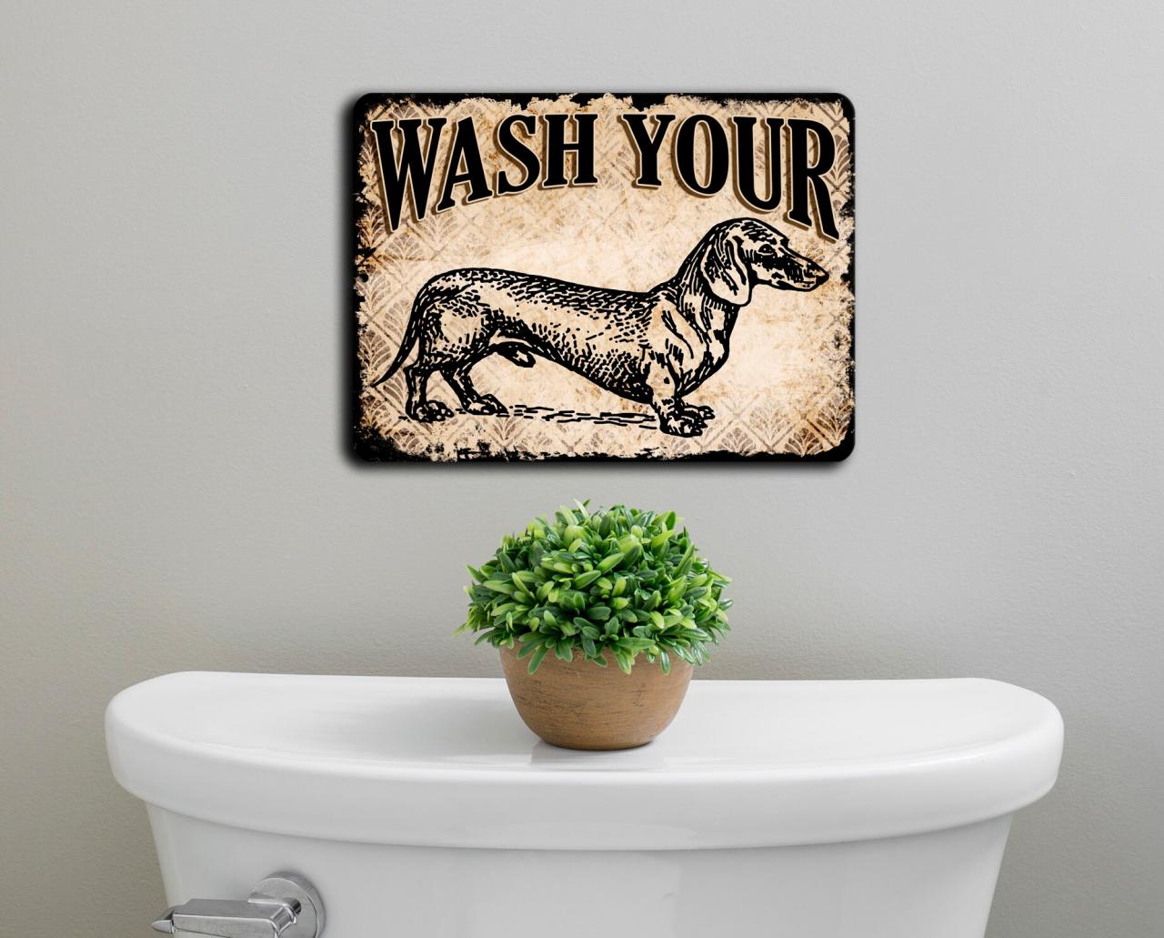 Wash Your Wiener Dachshund Bathroom Wall Decor Art Vintage Etsy