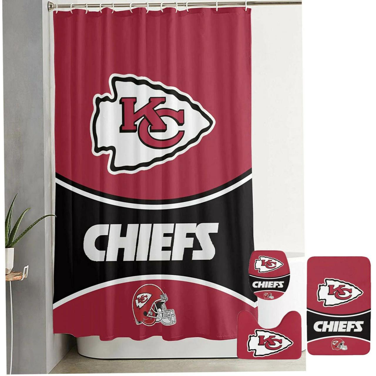 Kansas City Chiefs Bathroom Rugs Set 4PCS Shower Curtain Etsy