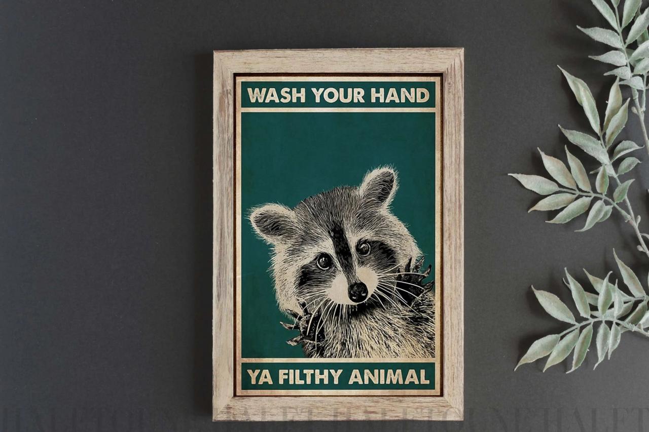Bathroom Wall Decor Raccoon Bathroom Art Wash Your Hands Ya Etsy