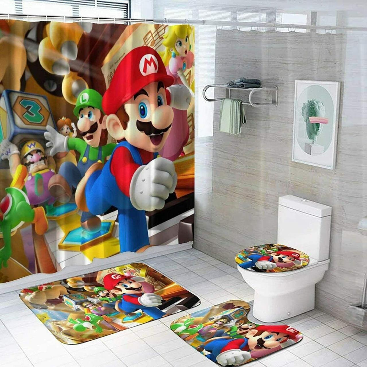 Super Mario 4PCS NonSlip Bathroom Rugs Set Shower Curtain Etsy