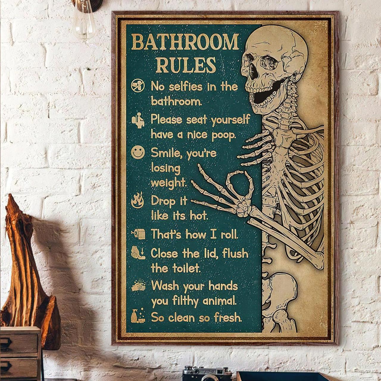 Skeleton Bathroom Rules Poster Skeleton Poster Funny Etsy