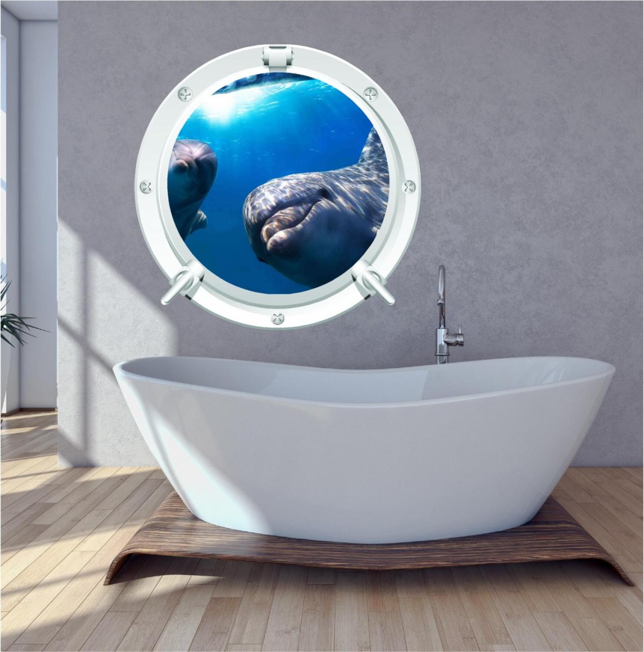 Dolphin Bathroom Bedroom Porthole Wall Art Sticker Decal Under Etsy