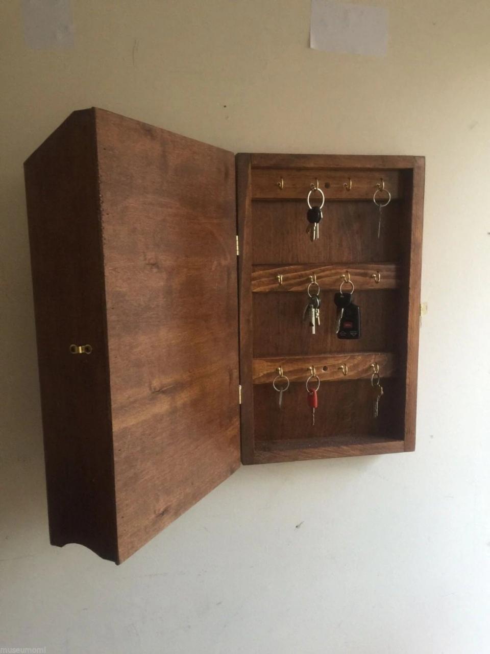 18h Hidden Key Box & Mail Organizer Handcrafted Wooden