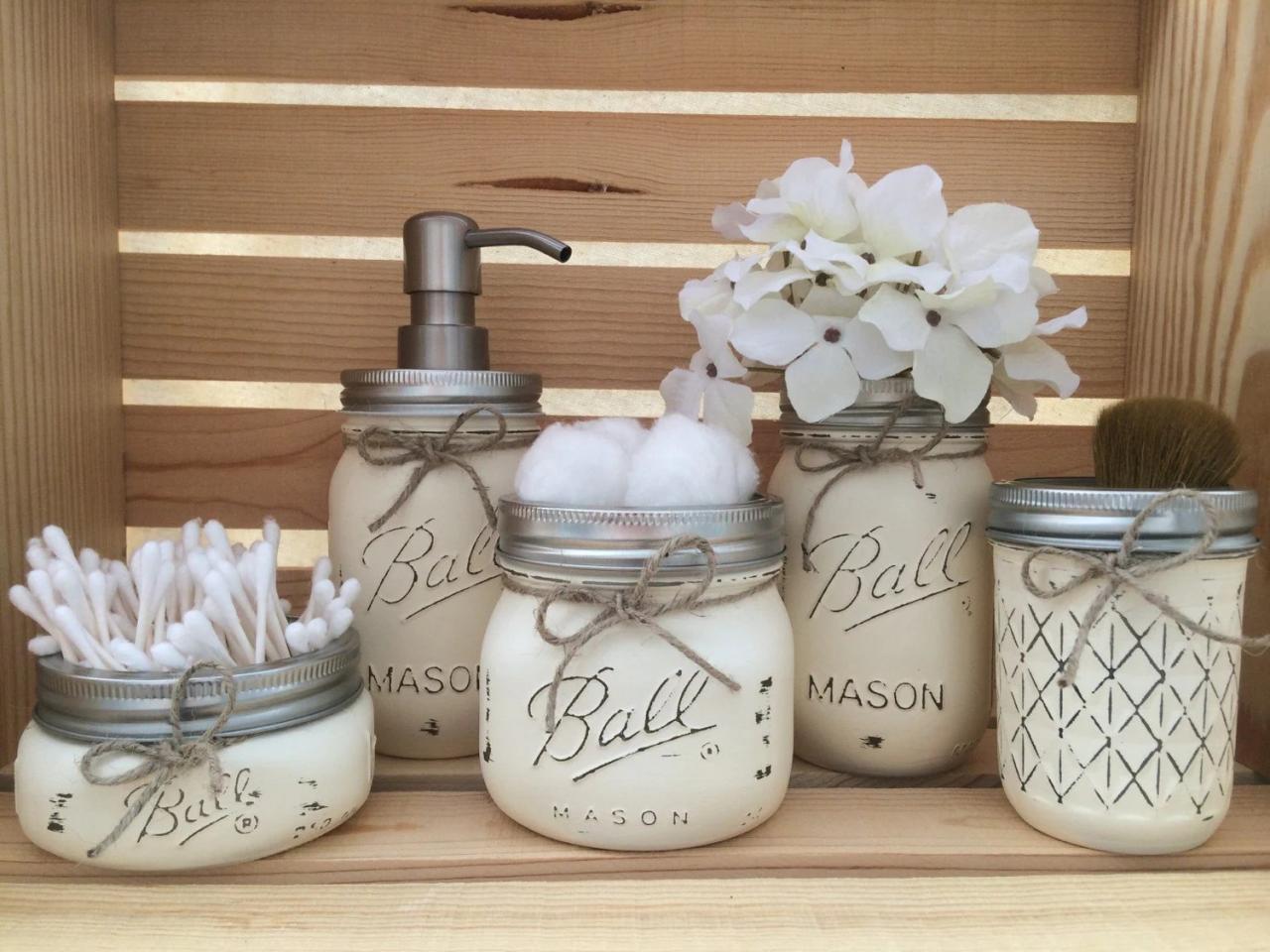 Mason Jar Bathroom Set Mason Jars Bathroom by MidnightOwlCandleCo