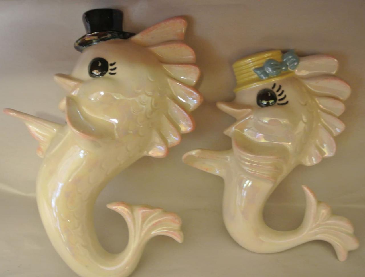 Vintage Set of Ceramic Fish Bathroom Wall Decor Fish with