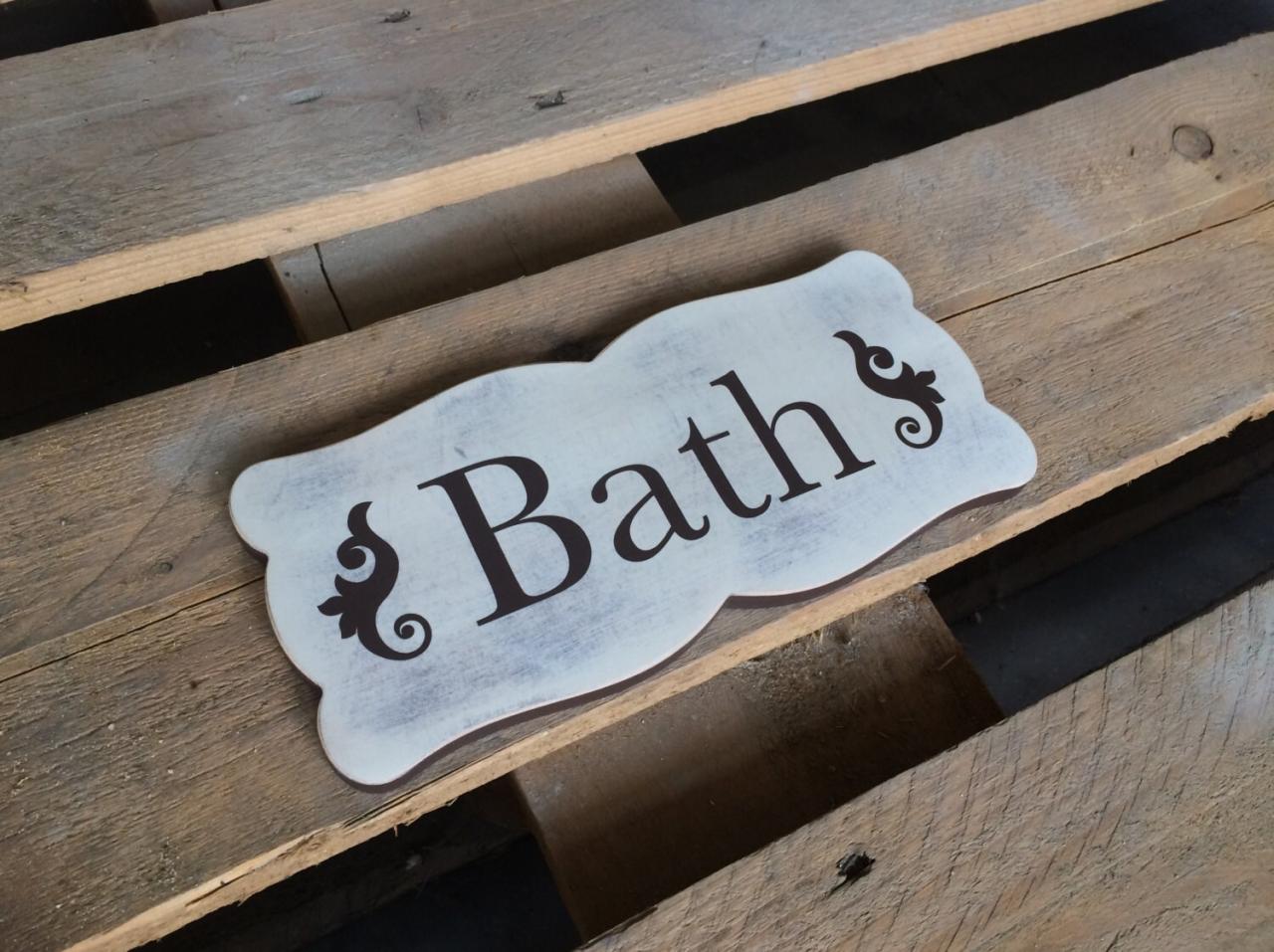 Cottage chic decor. Bath sign. Wood sign BATH. Rustic sign Etsy