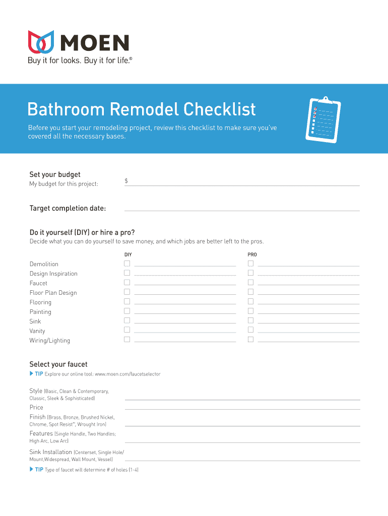 Bathroom Remodel Checklist Pdf Fill Online, Printable, Fillable