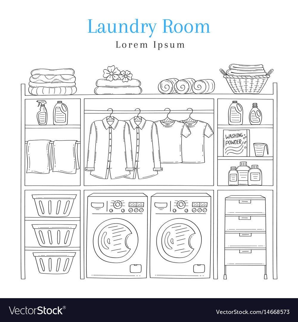 Laundry room interior with washing machine Vector Image