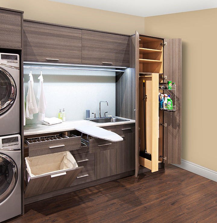 Pull Out Laundry Room with Ironing Board Transitional