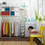 Affordable laundry room with JONAXEL shelving unit IKEA