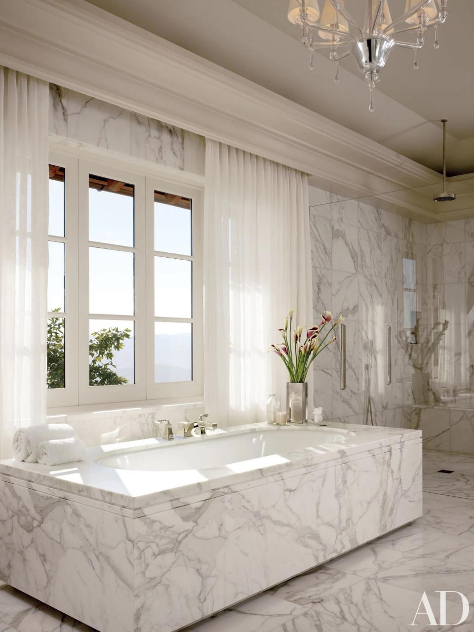 22 Baths Swathed in Graphic Marble Photos Architectural Digest