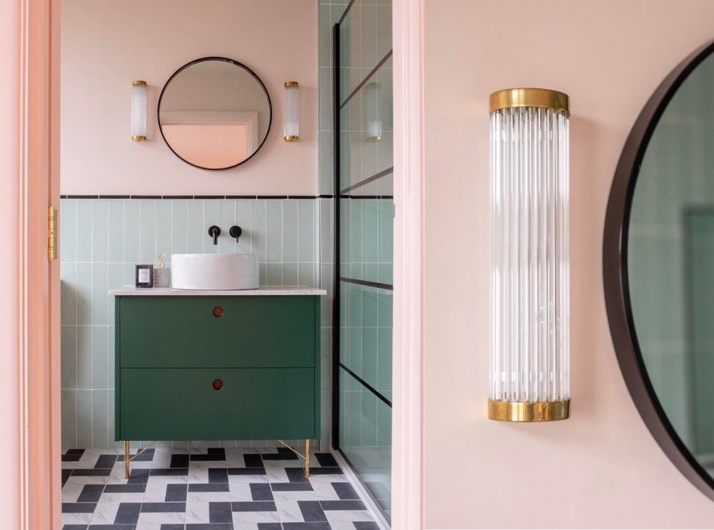 pink and green bathroom Interior Design Ideas