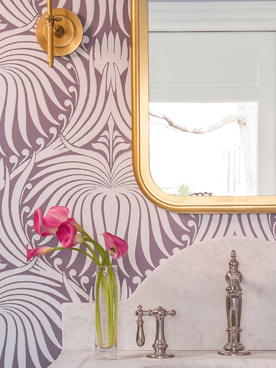 Purple and Gold Powder Room Design Contemporary Bathroom