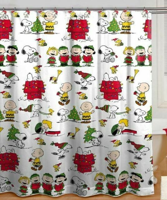 Snoopy Christmas Peanuts Shower Curtain Bathroom with Hooks Charlie