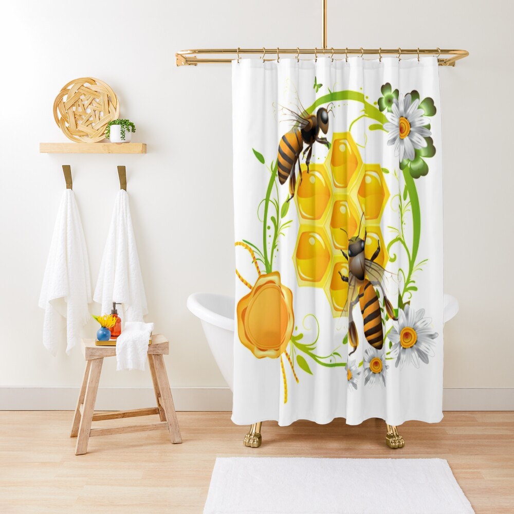 "Bee Honey" Shower Curtain by 32BlackRoses Redbubble