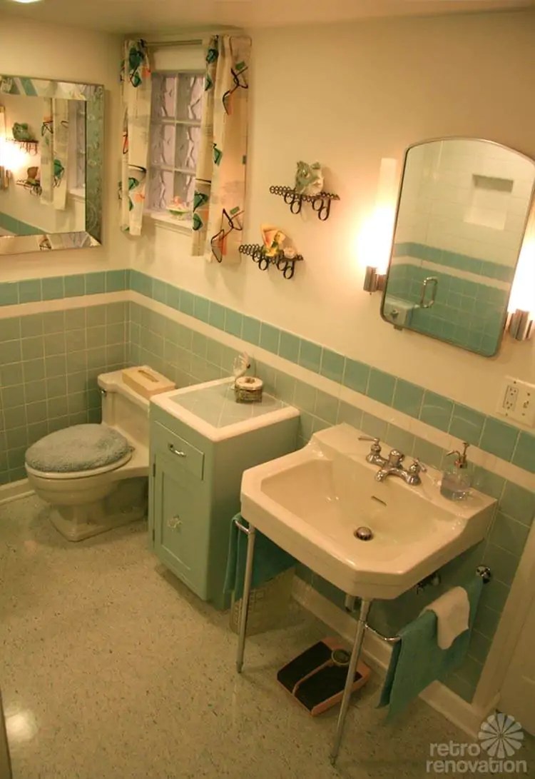 blue tile bathroom vintage style from scratch!