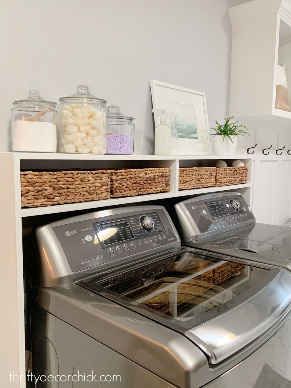 Easy DIY laundry shelf over washer and dryer Thrifty Decor Chick